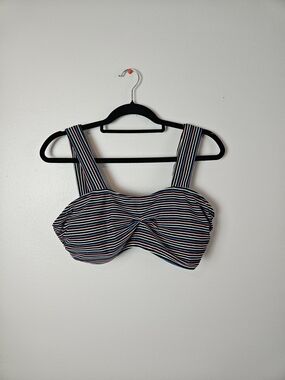 No Boundaries Black Multi Striped Twist Swim Top
